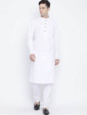 HouseOfCommon Men Solid Straight Kurta(White)