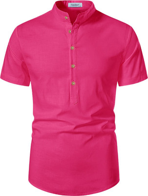 EDIN ENTERPRISES Men Solid A-line Kurta(Pink)