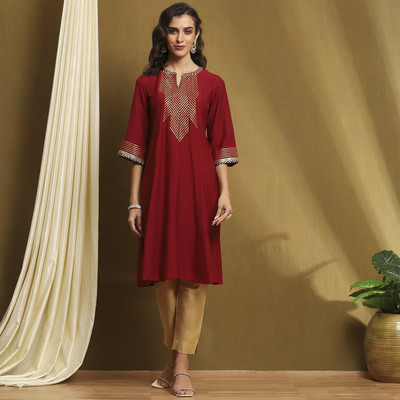 BIBA Women Self Design A-line Kurta(Maroon)