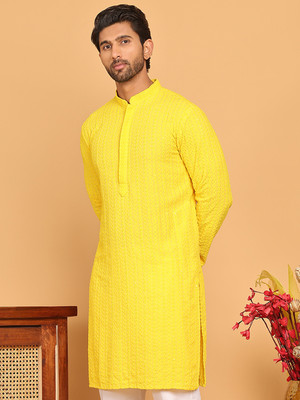 ANOUK Men Embellished Straight Kurta(Yellow)