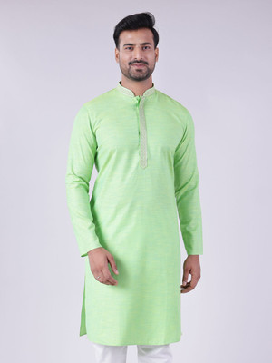 Aurik Men Solid Straight Kurta(Light Green)
