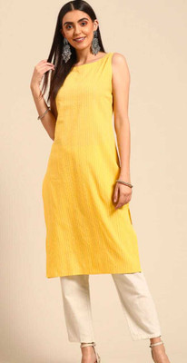 rainy rose Women Printed A-line Kurta(Yellow)