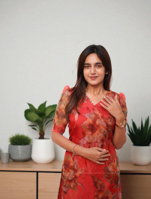 siyaexports Women Printed Straight Kurta(Orange)