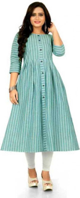 Sunandan Women Striped Flared Kurta(Light Green)