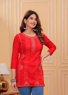 SHYAMJITRADERS Women Embroidered Tunic Kurta(Orange)