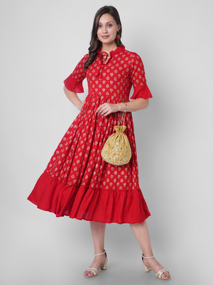AshJyoti Women Printed Anarkali Kurta(Red)