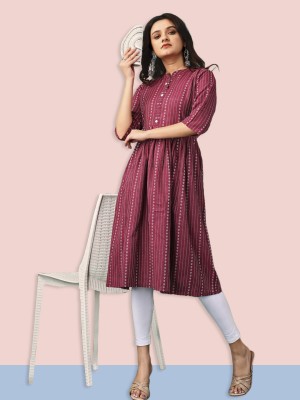 VINH FASHION Women Self Design A-line Kurta(Maroon)