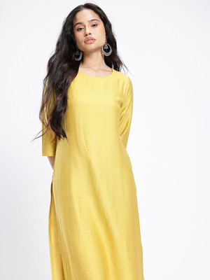 Anouk Rustic Women Solid Straight Kurta(Green)