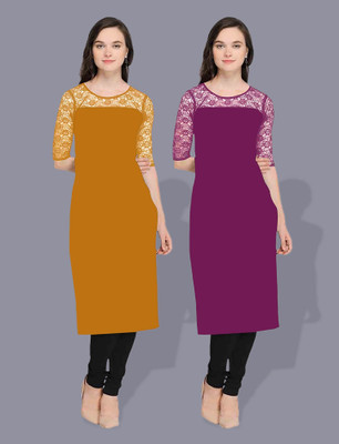 maaheshvi Women Self Design Straight Kurta(Purple)