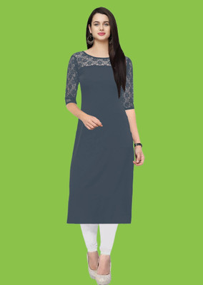 Maheshvi Women Solid Straight Kurta(Grey)