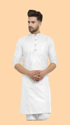 Anuj Fashion Men Solid A-line Kurta(White)