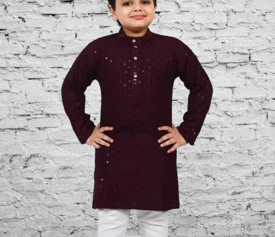 seetoo Boys Chikan Embroidery Straight Kurta(Purple)