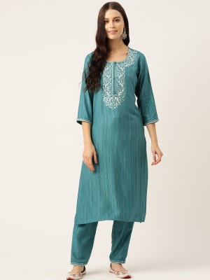 Rue Collection Women Printed A-line Kurta(Blue, White)