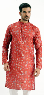 Desivibes Men Printed Straight Kurta(Red)