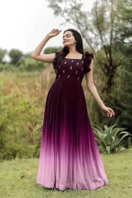 Lazzly Women Printed Flared Kurta(Purple)