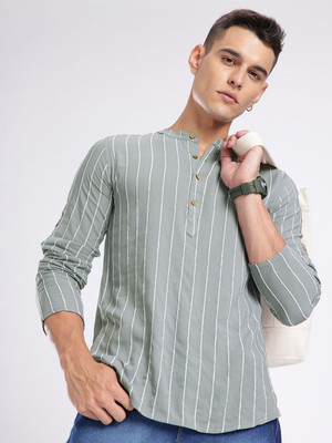 Anouk Rustic Men Striped Straight Kurta(Grey)