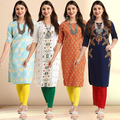 1 Stop Fashion Women Printed Straight Kurta(Multicolor)