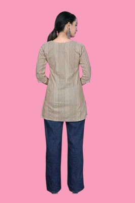 Rangrasiya Creation Women Striped A-line Kurta(Beige)