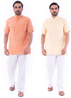 DESHBANDHU DBK Men Solid Straight Kurta(White, Orange, Red)