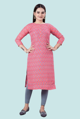 HouseOfCommon Women Printed Anarkali Kurta(Pink, White, Grey)