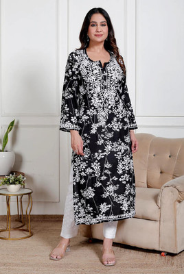 TRENDINAARI Women Embroidered, Floral Print Straight Kurta(Green)