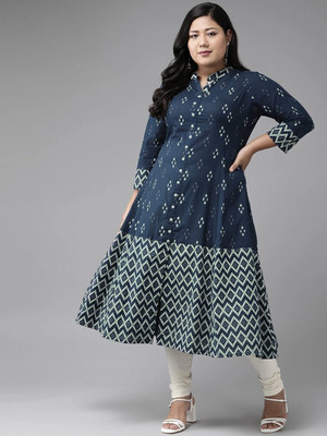 Yash Gallery Women Ikat A-line Kurta(Blue)