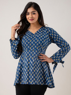 Feranoid Retail Women Floral Print Straight Kurta(Blue)