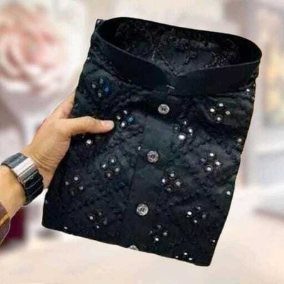 PINK WISH Men Embroidered Straight Kurta(Black)