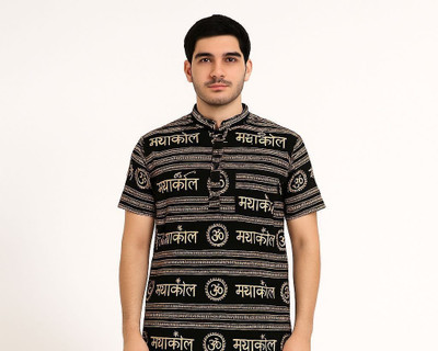 Aadhya designers Men Printed Straight Kurta(Black)