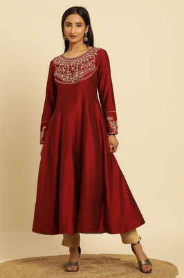 W Women Embroidered A-line Kurta(Red)