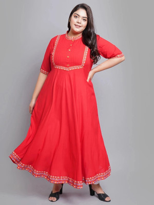 Yash Gallery Women Solid Anarkali Kurta(Red)