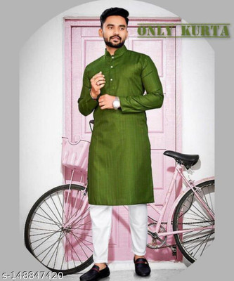zankhi hosiery Men Self Design Straight Kurta(Red)