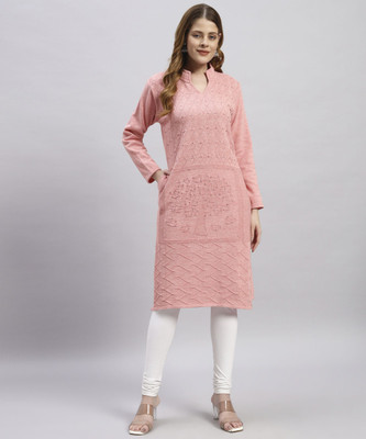 MYLES Women Woven Design Straight Kurta(Orange)