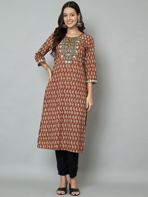 ANOUK Women Printed Straight Kurta(Red)