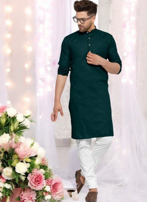 Rashmi Genz Men Printed Straight Kurta(Dark Green)