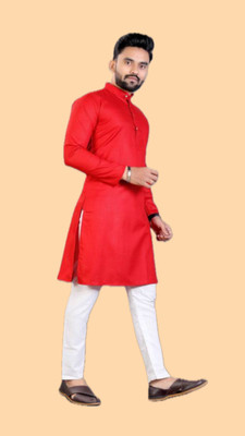 VINAARI Men Solid A-line Kurta(Red)