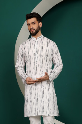 ARMAAN ETHNIC Men Block Print Straight Kurta(Grey)