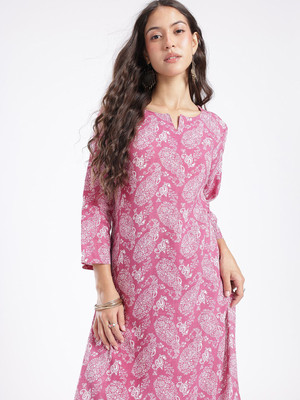 Anouk Rustic Women Paisley Straight Kurta(Pink)