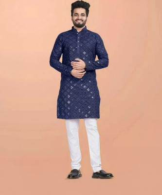 Shantam Creation Men Embellished Straight Kurta(Blue)