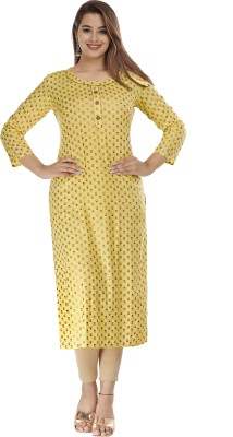 Ravishree Impex Women Printed Straight Kurta(Yellow)