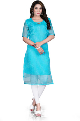 GOLDEN COLLECTION Women Embroidered A-line Kurta(Light Blue)
