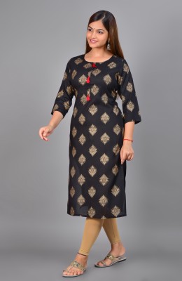 armoniya Women Printed Straight Kurta(Black)