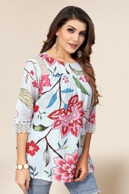 Winza Designer Women Floral Print Cape Top Kurta(Grey)