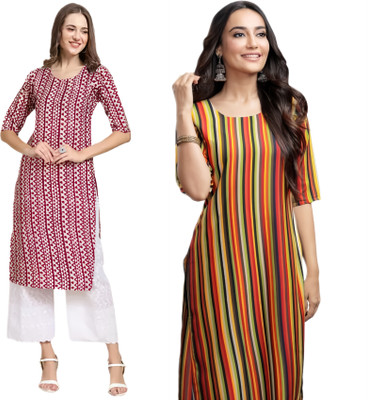 HouseOfCommon Women Printed Straight Kurta(Multicolor)