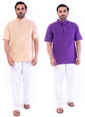 DESHBANDHU DBK Men Solid Straight Kurta(Purple, Beige)