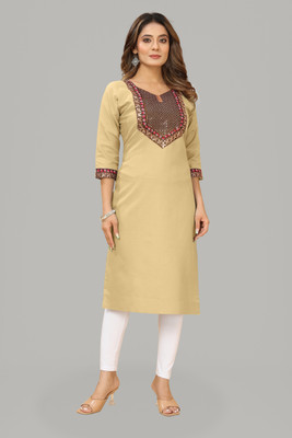 dhanshree tex Women Embroidered Straight Kurta(Beige)