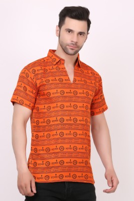 FUKUSO Men Printed Straight Kurta(Orange)