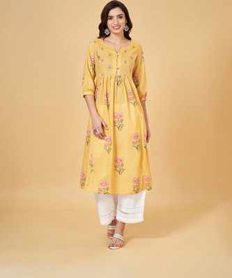 Rangmanch by Pantaloons Women Printed Flared Kurta(Yellow)