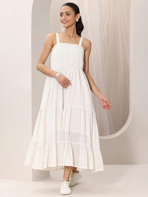 LIBAS Women Solid Flared Kurta(White)
