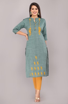 Mehsoos Women Embroidered Straight Kurta(Silver, Light Green)